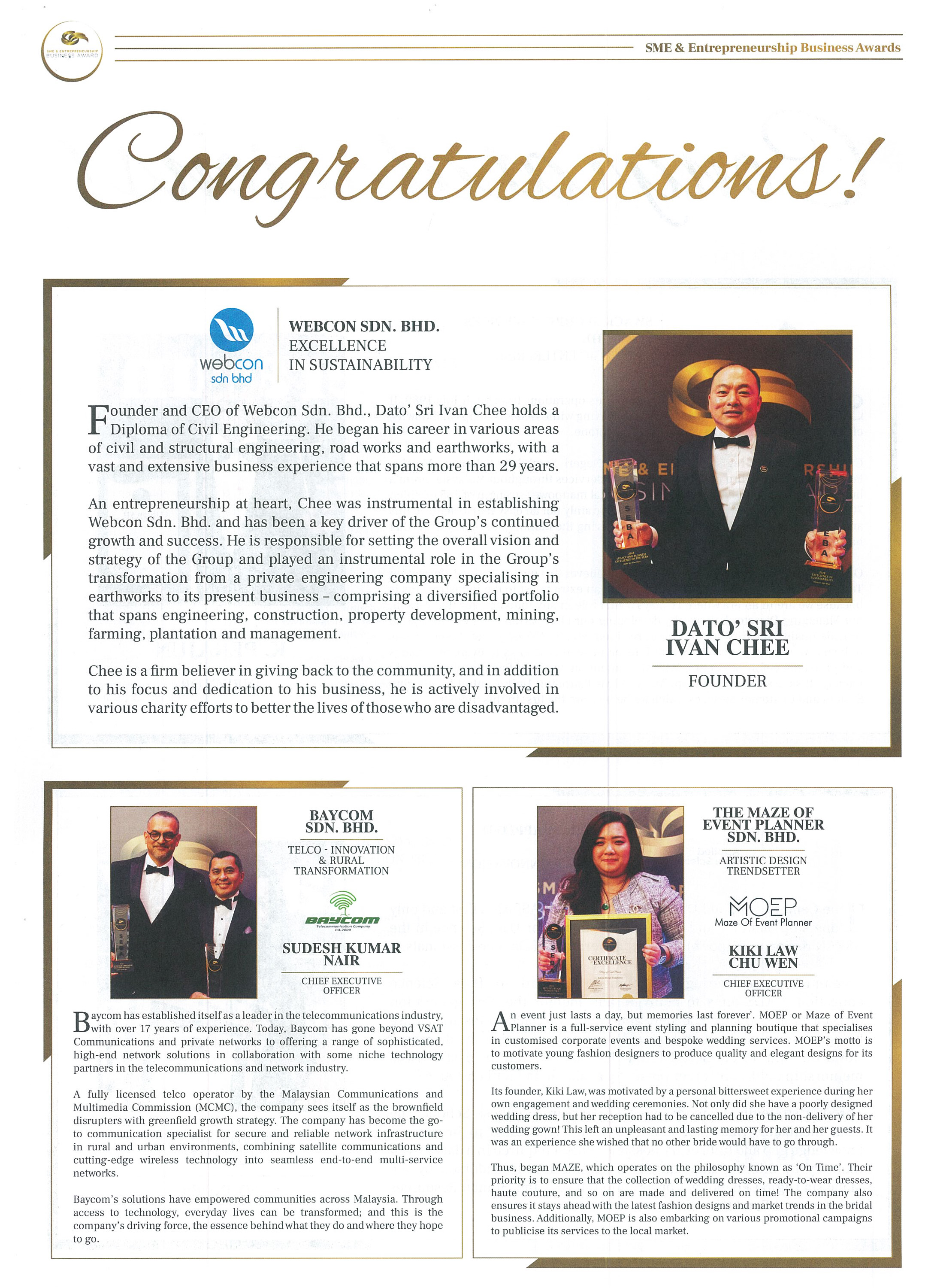SME award for Premier Top 10 Awards